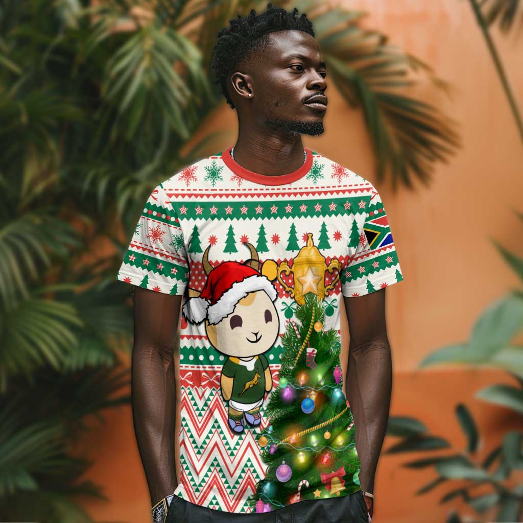 Personalized South Africa Rugby Christmas T shirt with Cute Springbok and Christmas Tree