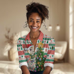 Personalized South Africa Rugby Christmas Women Casual Shirt with Cute Springbok and Christmas Tree LT01