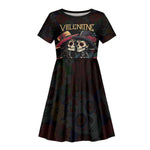 Personalised Sugar Skull Couple Valentine Kid Short Sleeve Dress Roses Romantic Love
