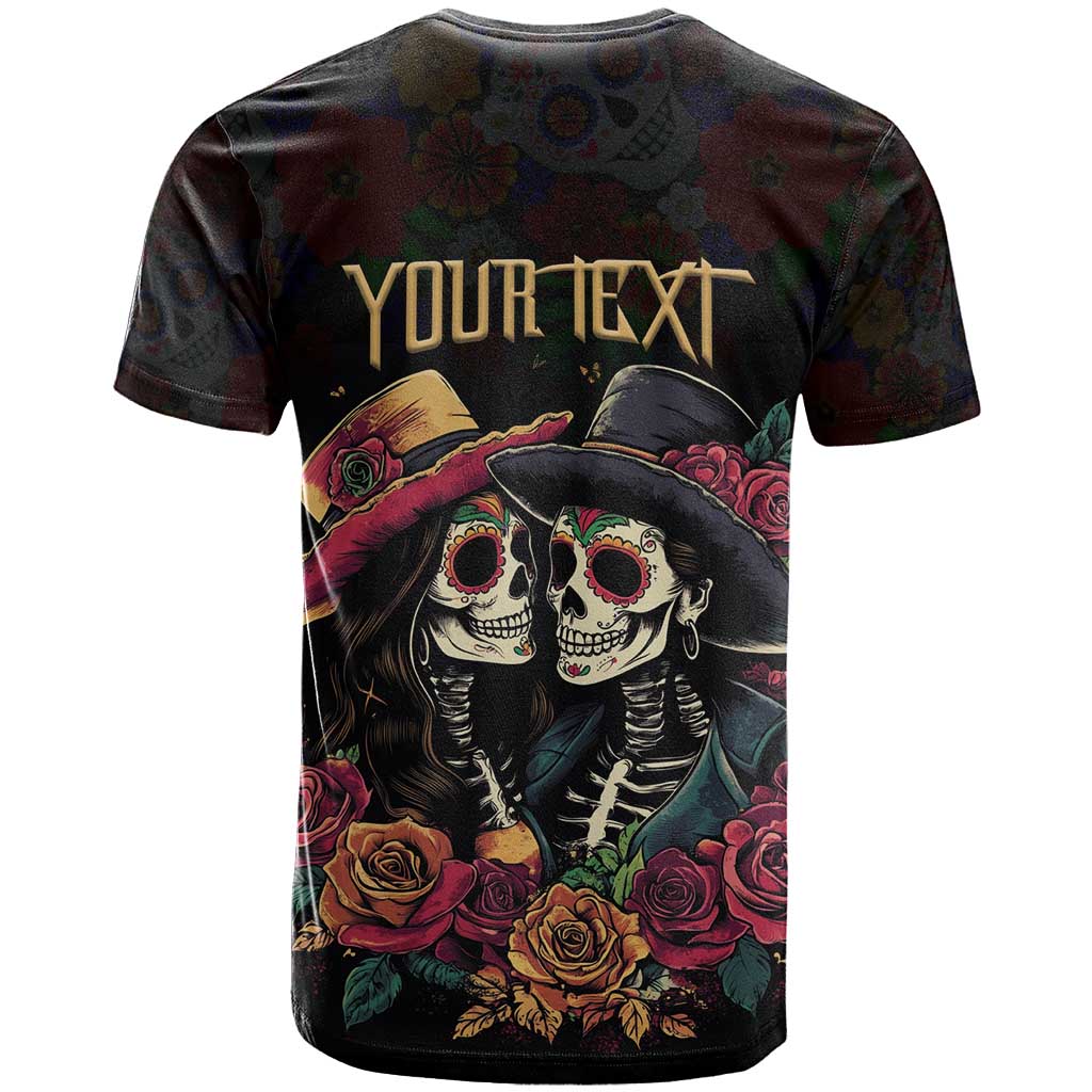 Personalised Sugar Skull Couple Valentine T shirt Roses Romantic Love