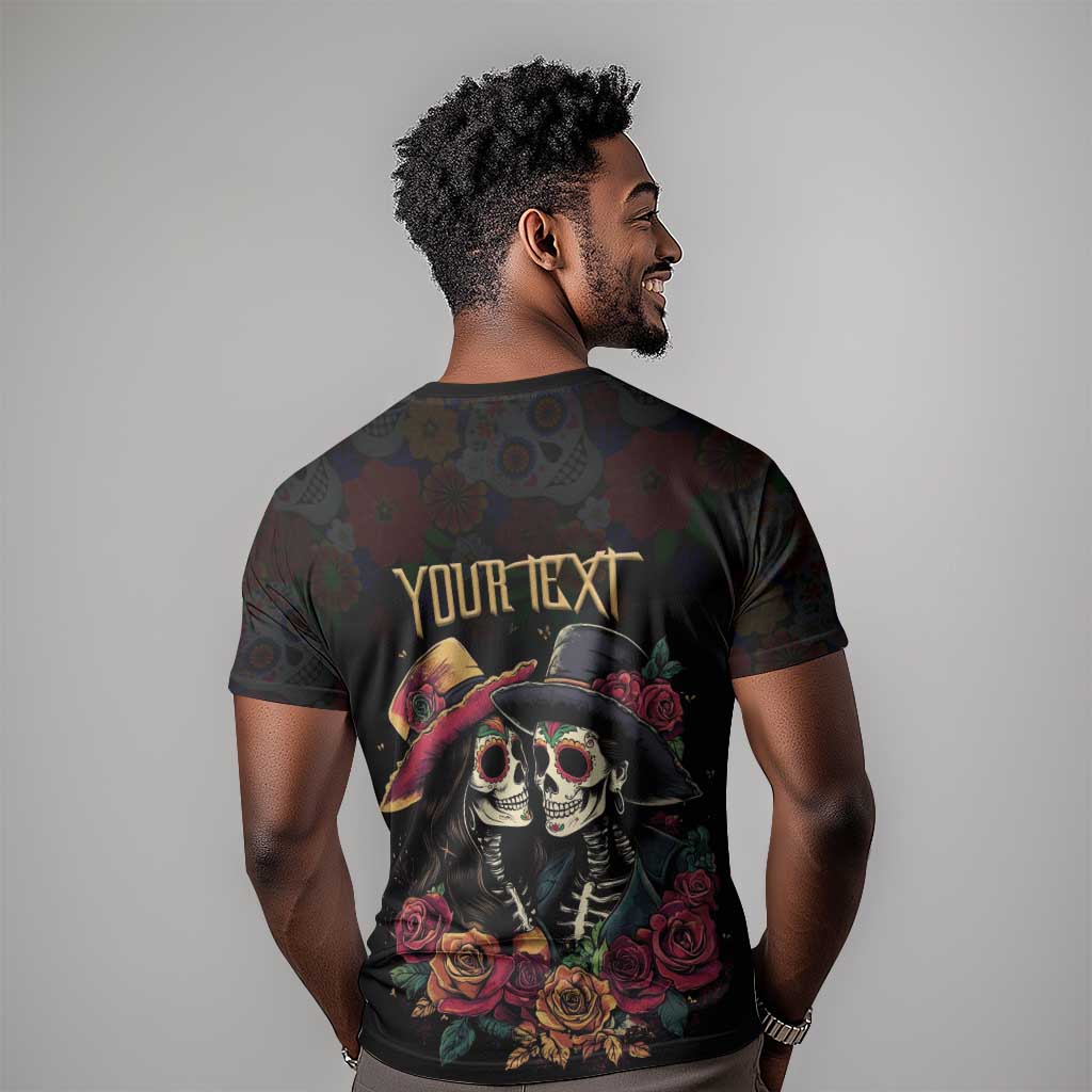 Personalised Sugar Skull Couple Valentine T shirt Roses Romantic Love