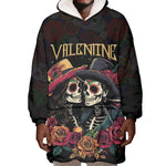 Personalised Sugar Skull Couple Valentine Wearable Blanket Hoodie Roses Romantic Love