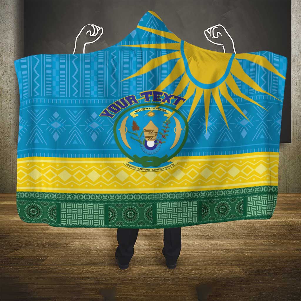 Personalized Rwanda Hooded Blanket Coat of Arms With African Pattern