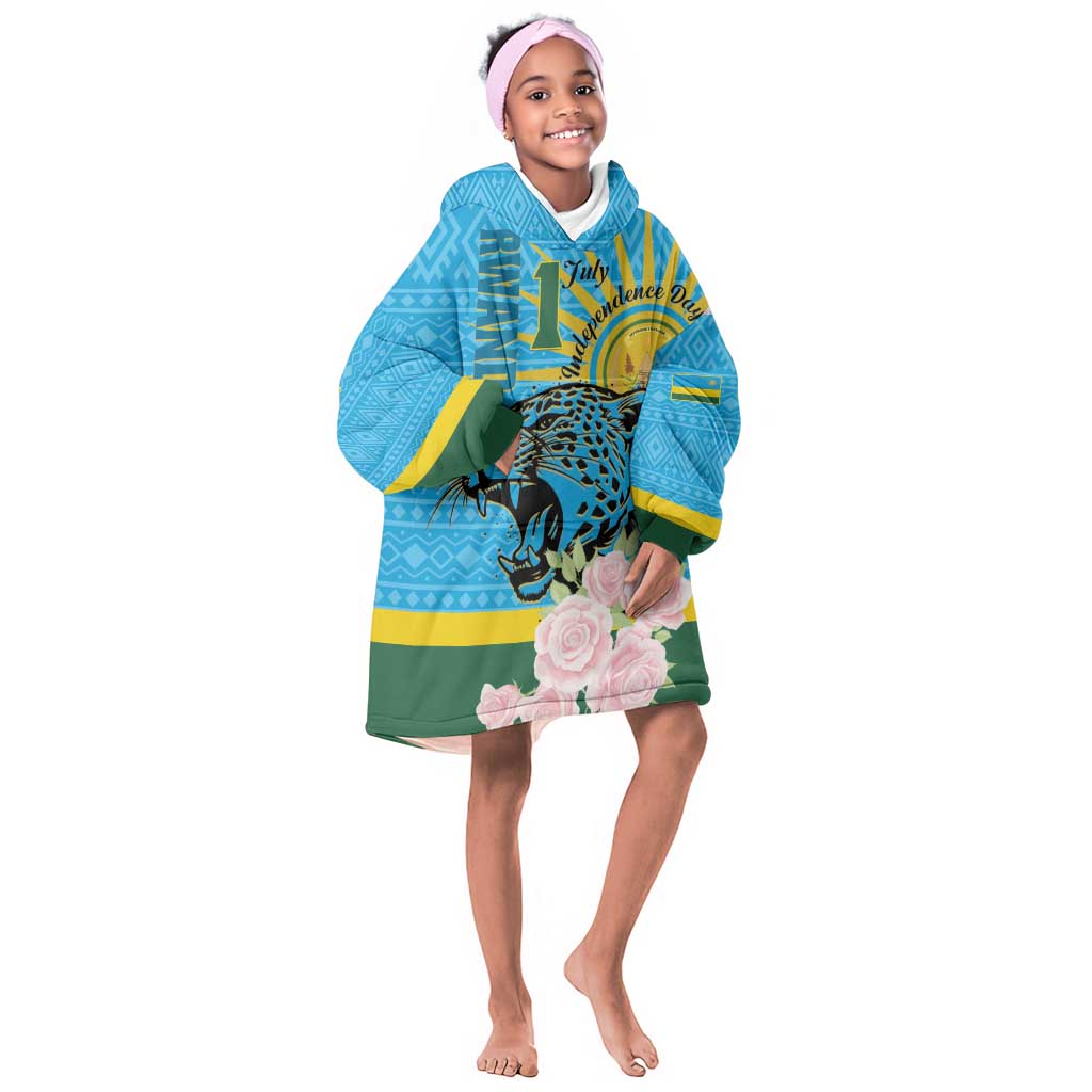 Rwanda Independence Day KId Wearable Blanket Hoodie Leopard With Roses