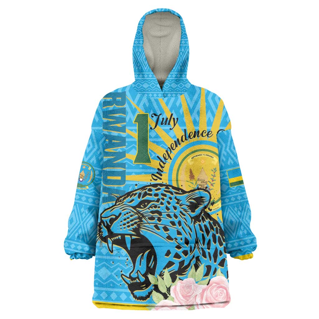 Rwanda Independence Day KId Wearable Blanket Hoodie Leopard With Roses