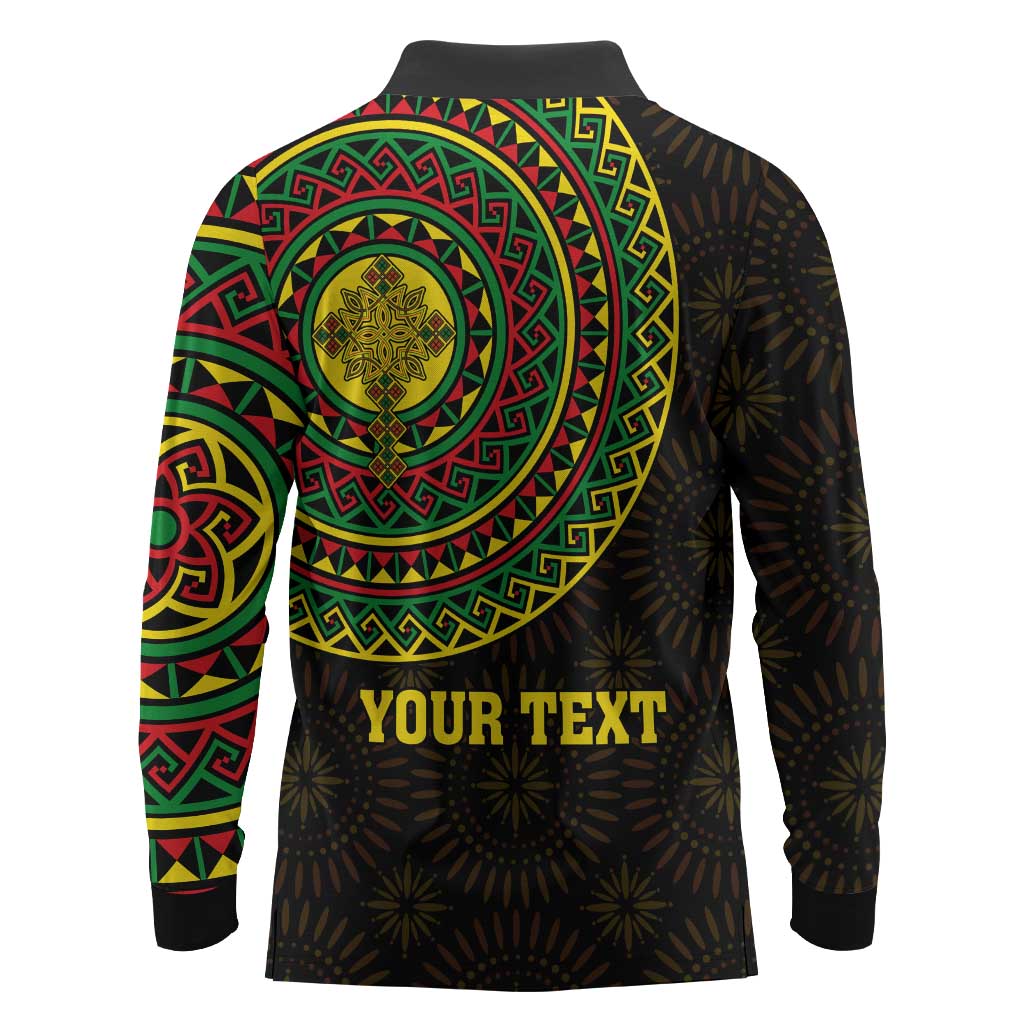 Ethiopia National Day Long Sleeve Polo Shirt Lion Of Judah African Pattern