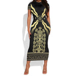 Assyria Empire Short Sleeve Bodycon Dress Assyrian Mythological Spirit LT01