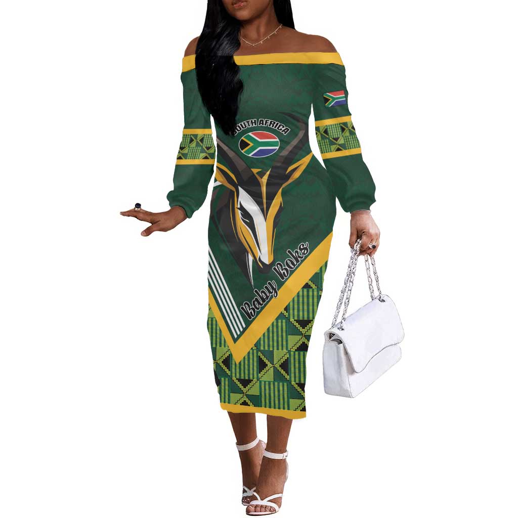 Custom Rugby South Africa Off The Shoulder Long Sleeve Dress Baby Boks Go Champions
