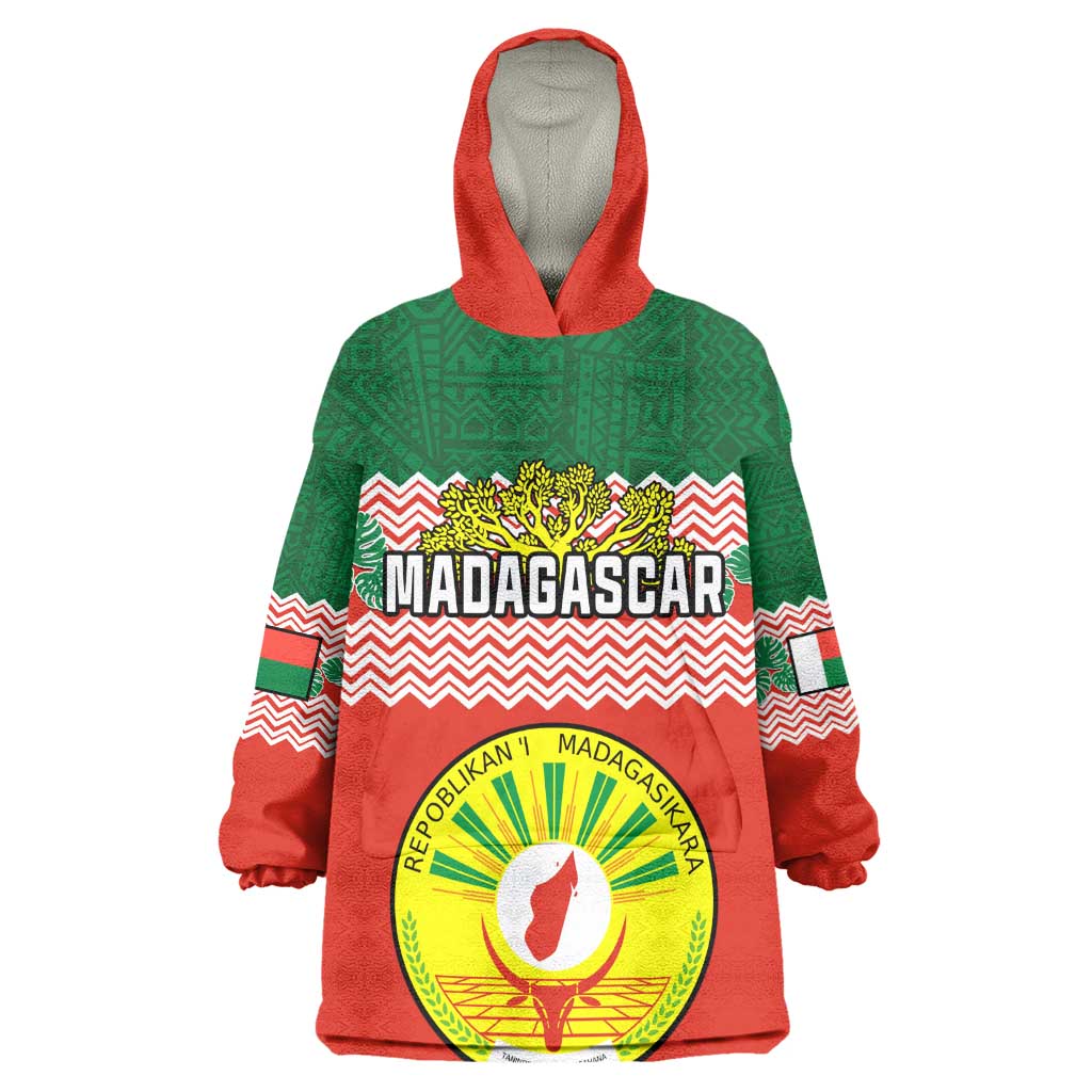 Personalized Madagascar KId Wearable Blanket Hoodie with Madagasikara Seal and Baobab African Pattern