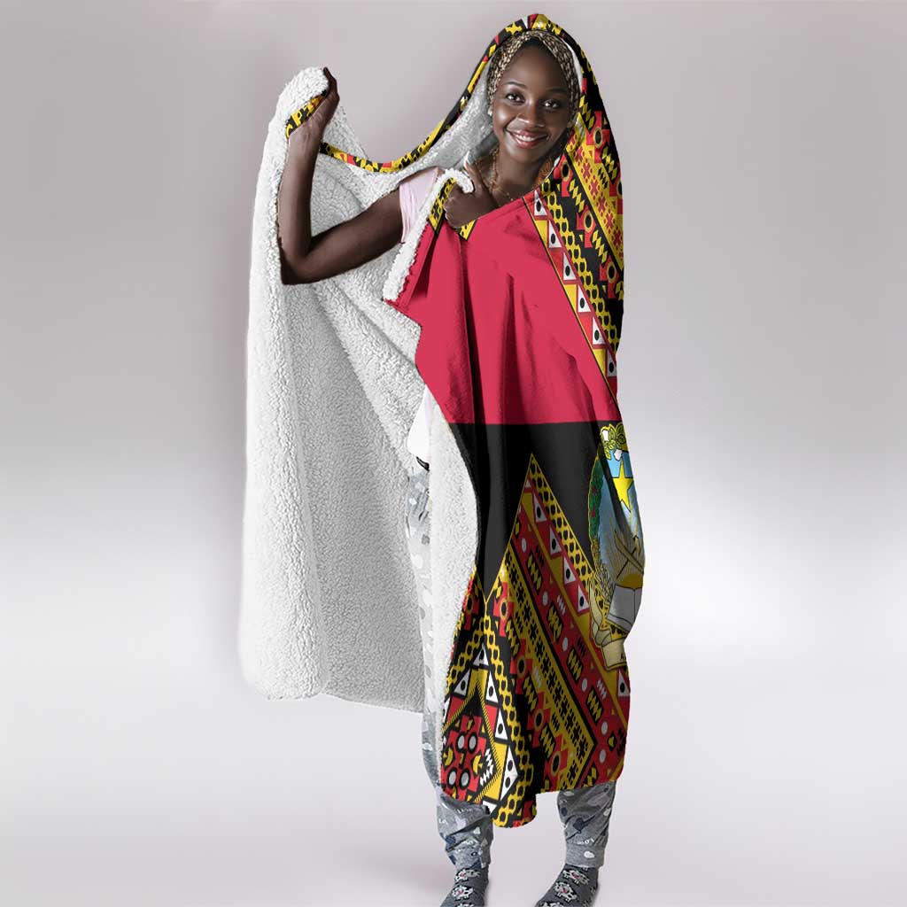 Angola Independence Day Hooded Blanket with Coat of Arms and Samakaka Pattern