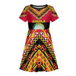 Angola Independence Day Kid Short Sleeve Dress with Coat of Arms and Samakaka Pattern