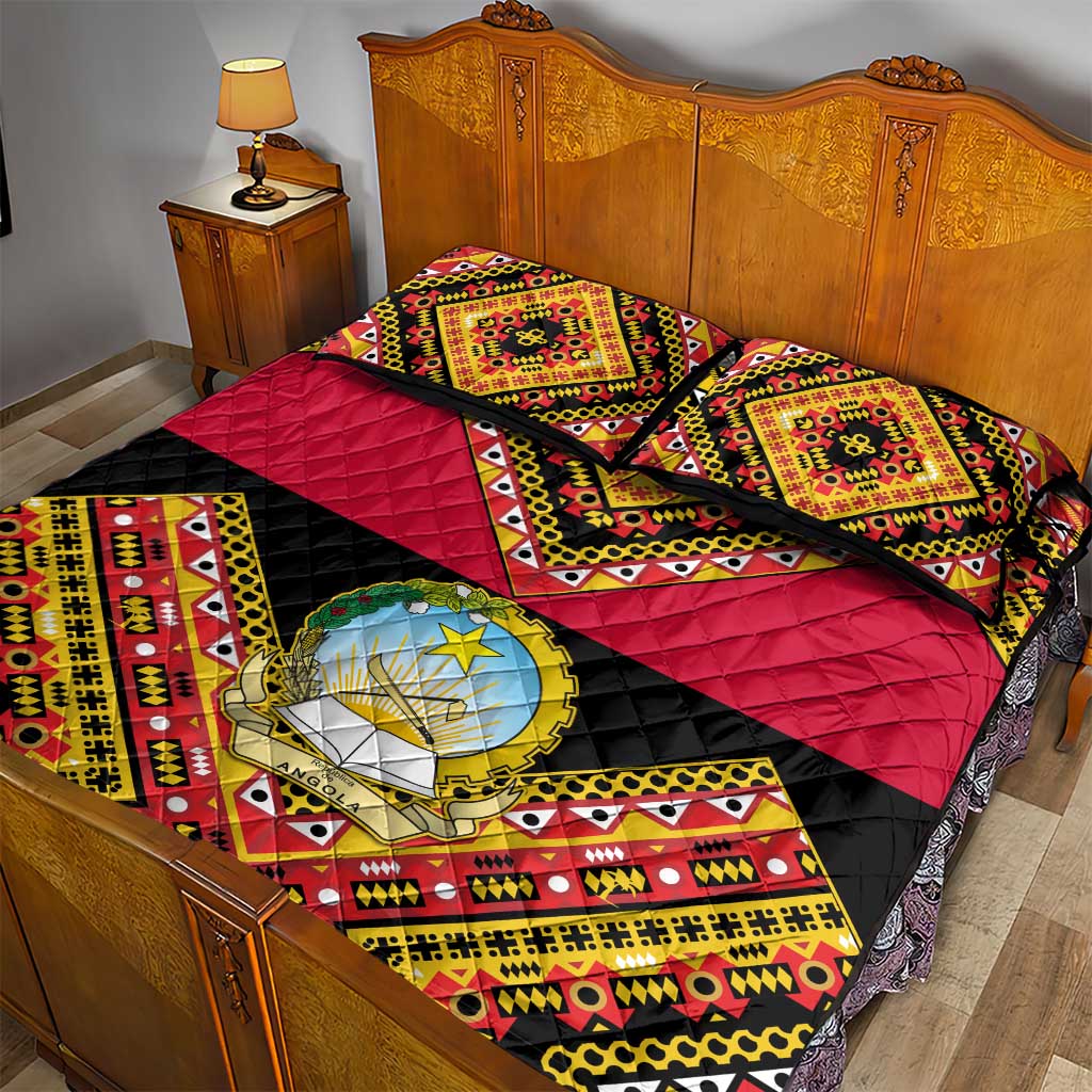 Angola Independence Day Quilt Bed Set with Coat of Arms and Samakaka Pattern