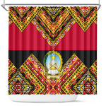 Angola Independence Day Shower Curtain with Coat of Arms and Samakaka Pattern