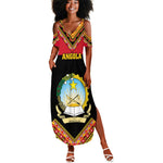 Angola Independence Day Summer Maxi Dress with Coat of Arms and Samakaka Pattern