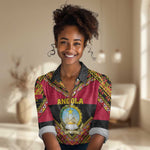 Angola Independence Day Women Casual Shirt with Coat of Arms and Samakaka Pattern LT01