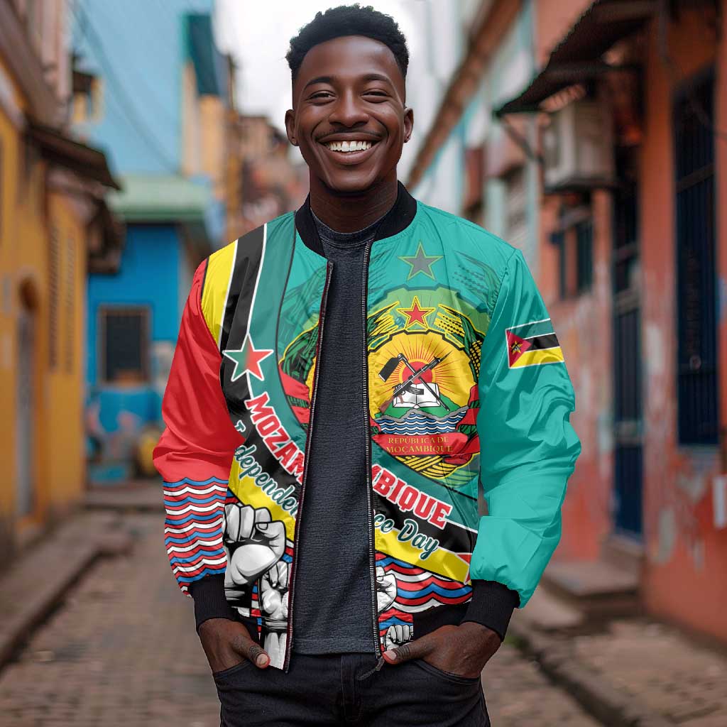 Personalized Mozambique Independence Day Sleeve Zip Bomber Jacket - June 25, Mozambiki Emblem