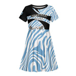 Personalized Botswana Independence Day Kid Short Sleeve Dress - Lefatshe la Botswana with Zebra Pattern