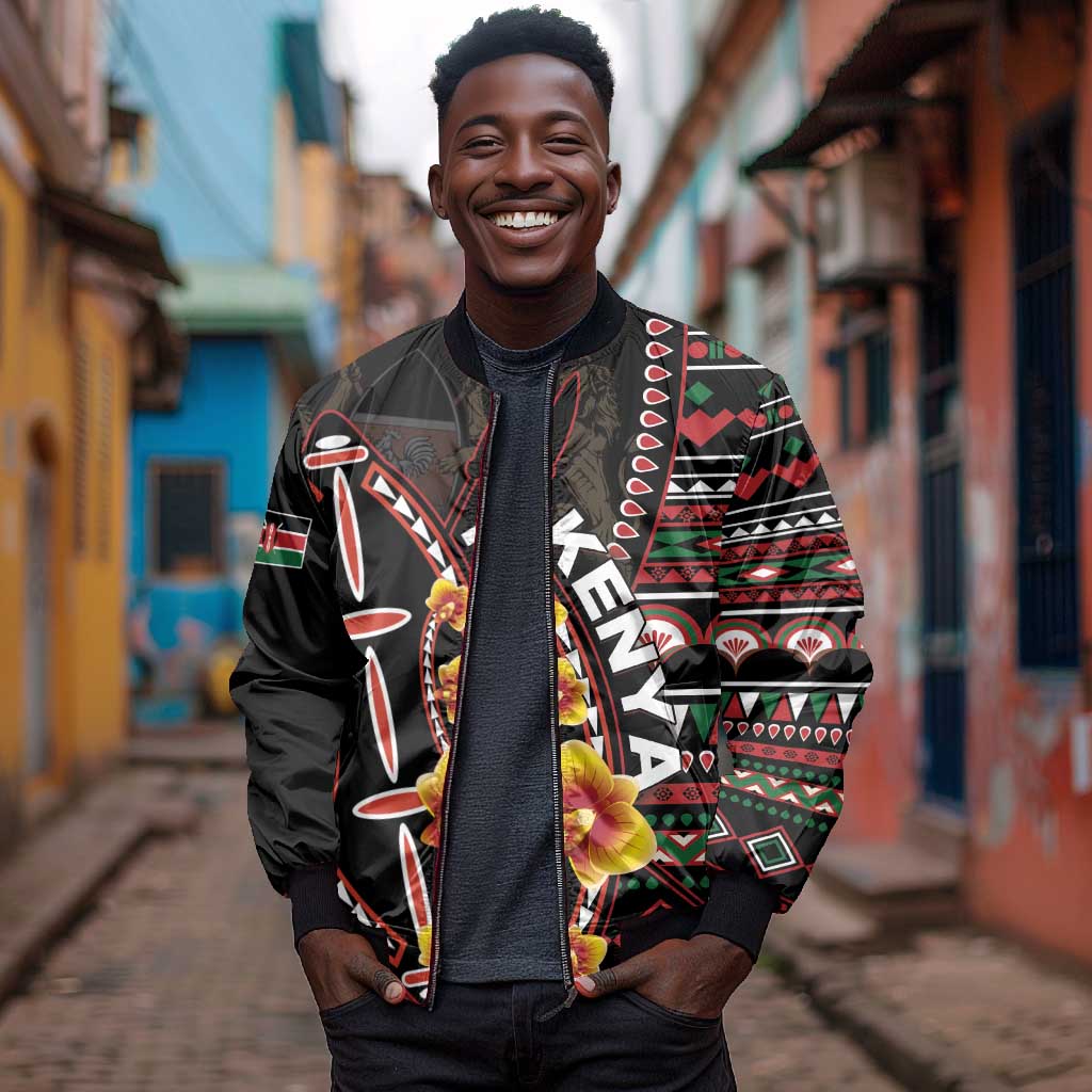 Personalized Kenya Sleeve Zip Bomber Jacket Jamhuri Day, Kenya Shield
