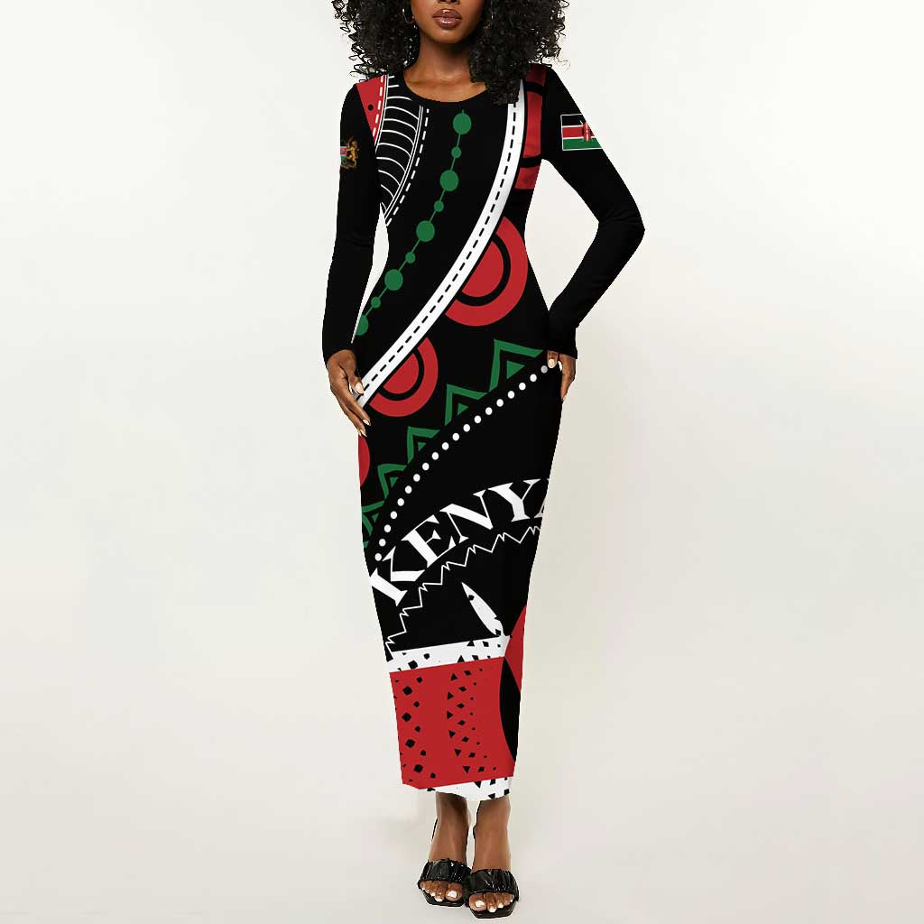 Personalized Kenya Long Sleeve Bodycon Dress Harambee African Pattern - Coat of Arms Design LT01