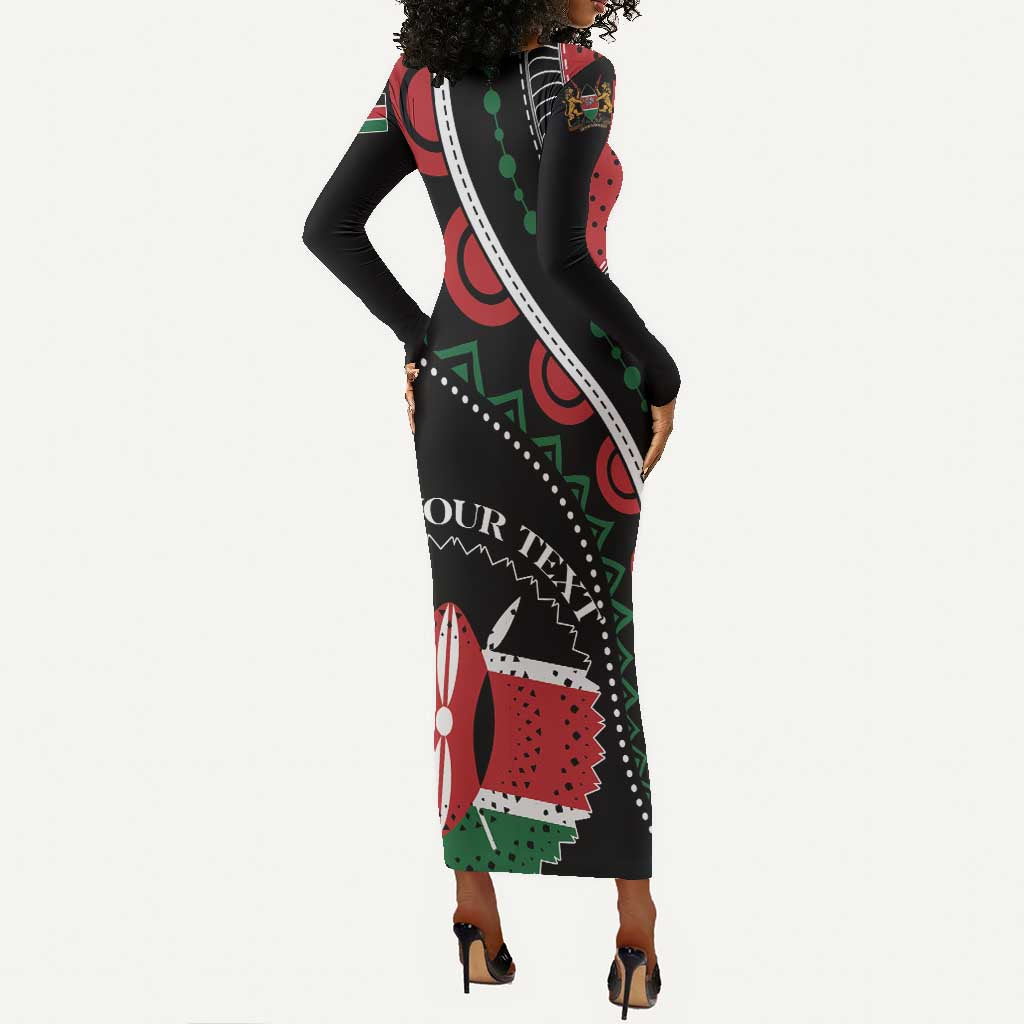 Personalized Kenya Long Sleeve Bodycon Dress Harambee African Pattern - Coat of Arms Design LT01