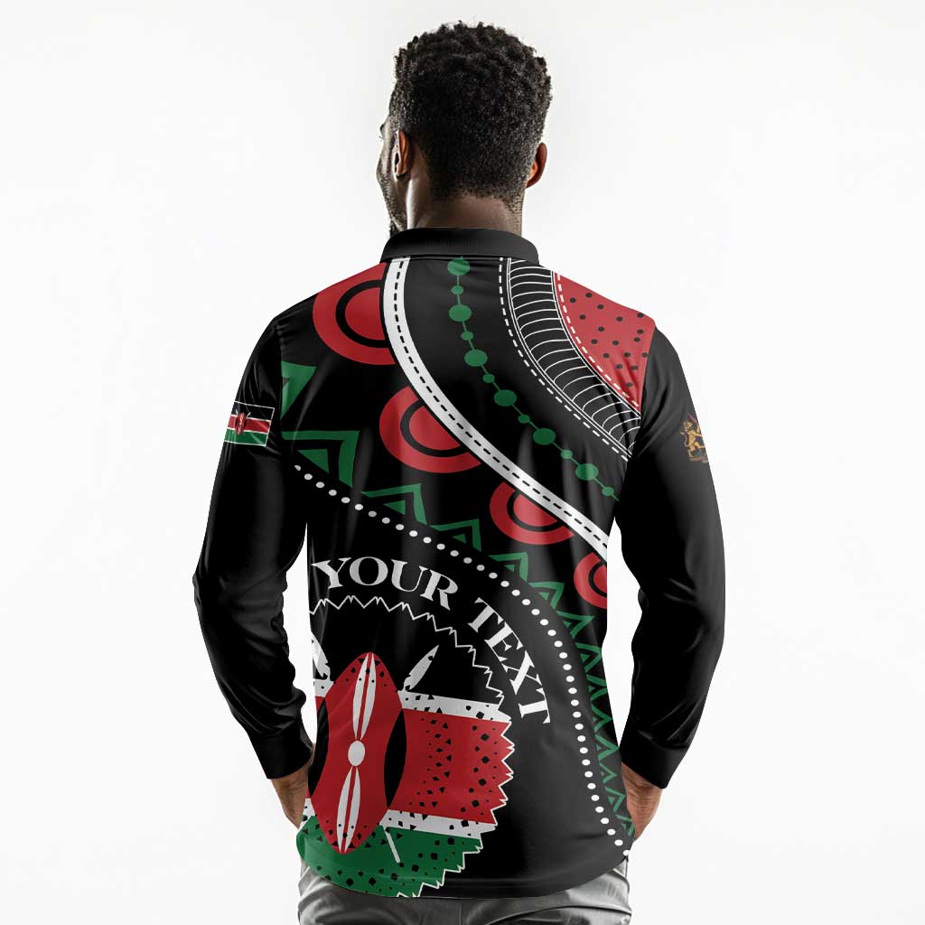 Personalized Kenya Long Sleeve Polo Shirt Harambee African Pattern - Coat of Arms Design