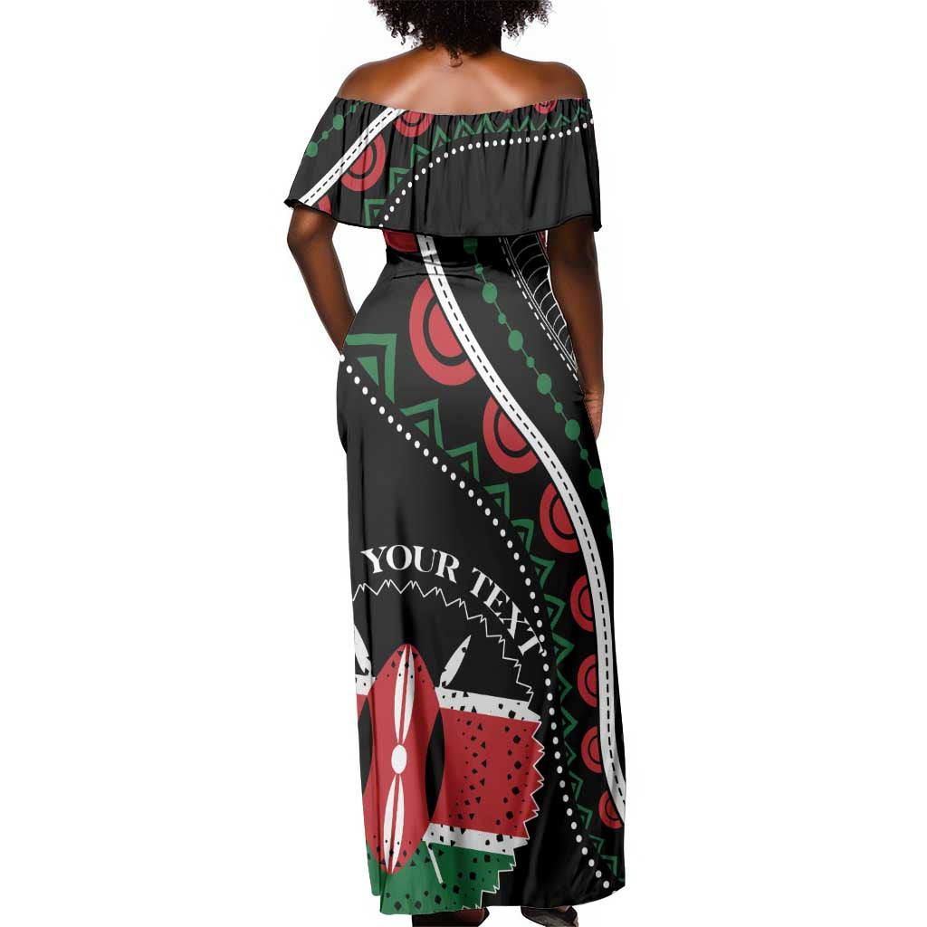 Personalized Kenya Off Shoulder Maxi Dress Harambee African Pattern - Coat of Arms Design