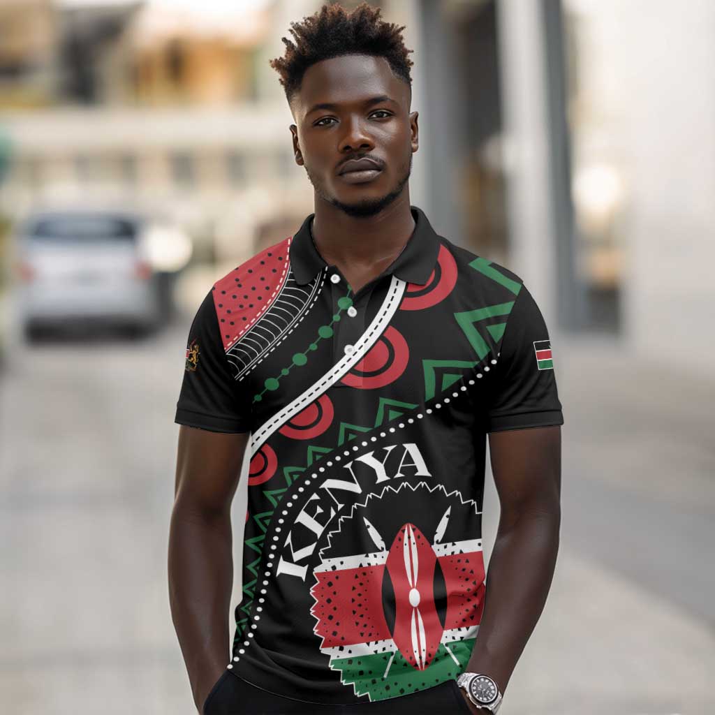 Personalized Kenya Polo Shirt Harambee African Pattern - Coat of Arms Design