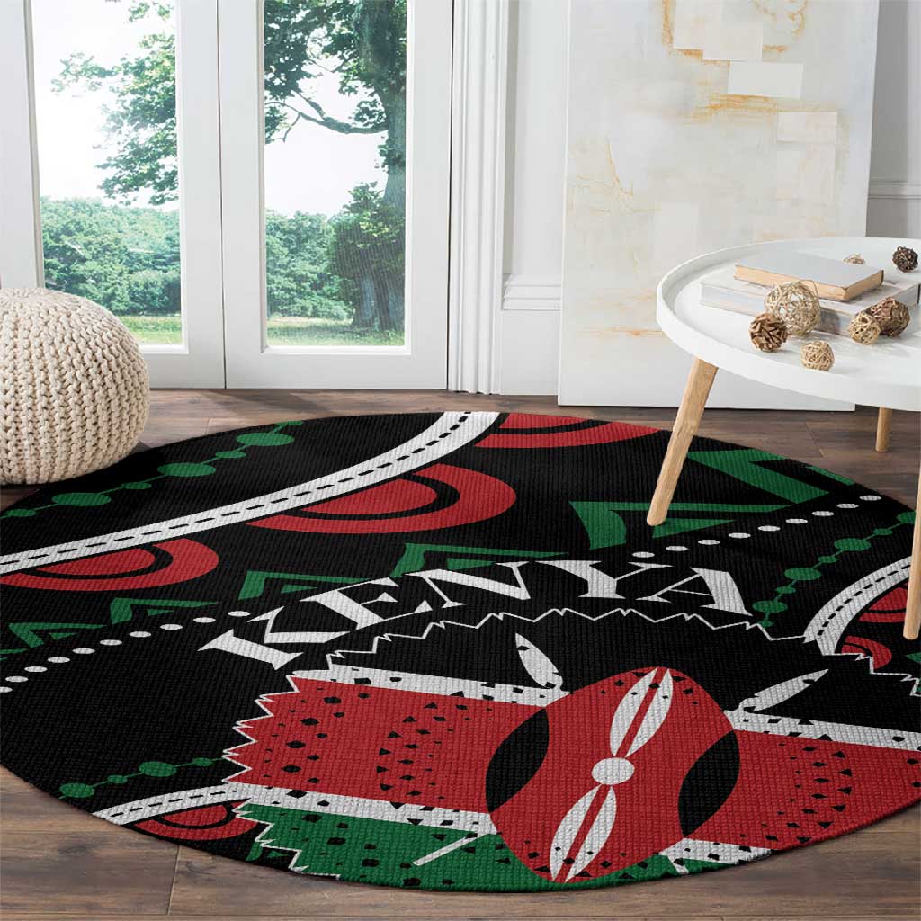 Kenya Round Carpet Harambee African Pattern - Coat of Arms Design