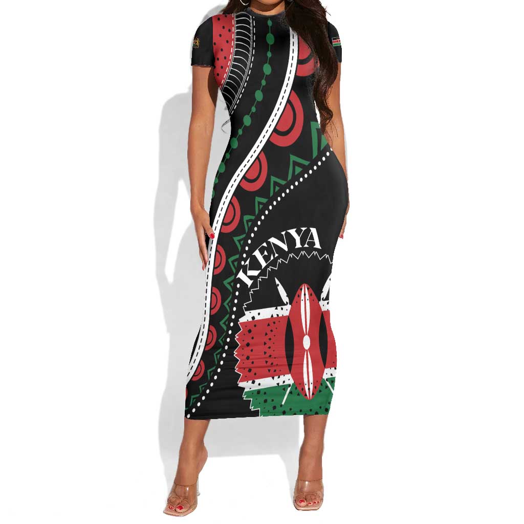 Personalized Kenya Short Sleeve Bodycon Dress Harambee African Pattern - Coat of Arms Design LT01