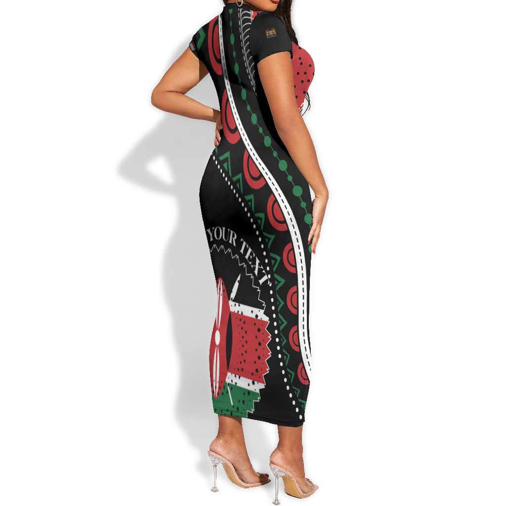 Personalized Kenya Short Sleeve Bodycon Dress Harambee African Pattern - Coat of Arms Design LT01