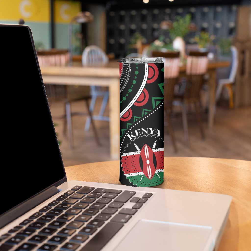 Personalized Kenya Skinny Tumbler Harambee African Pattern - Coat of Arms Design