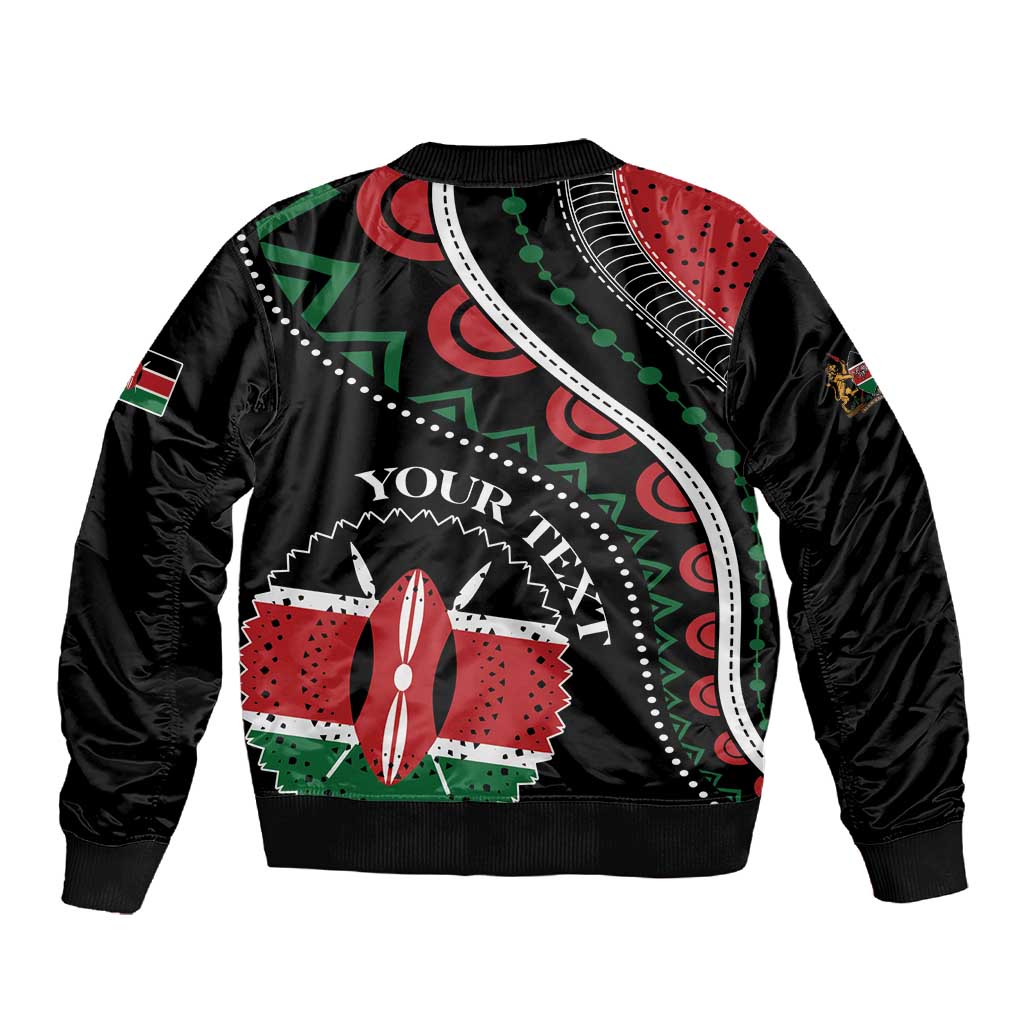 Personalized Kenya Sleeve Zip Bomber Jacket Harambee African Pattern - Coat of Arms Design