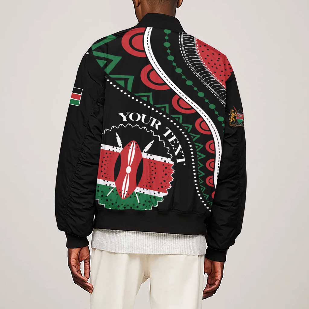 Personalized Kenya Sleeve Zip Bomber Jacket Harambee African Pattern - Coat of Arms Design