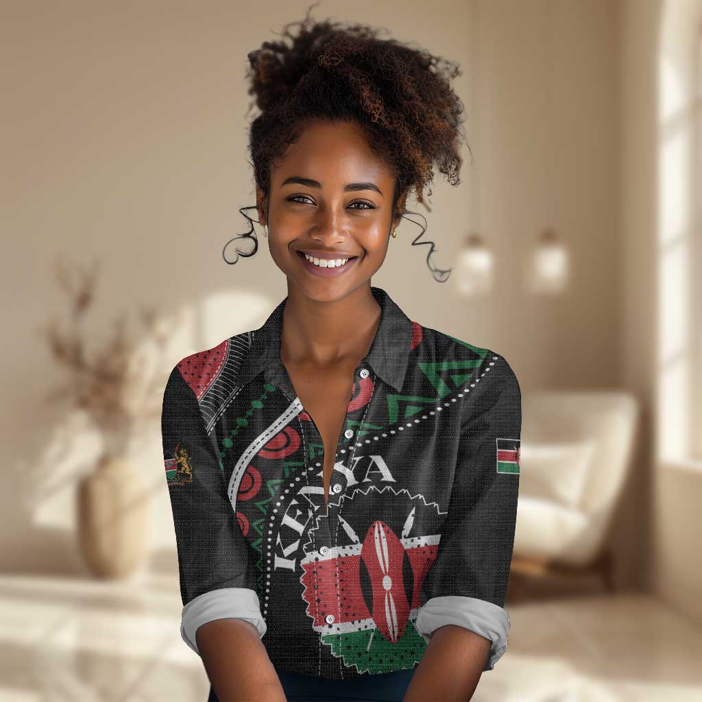 Personalized Kenya Women Casual Shirt Harambee African Pattern - Coat of Arms Design LT01