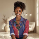 Afro Haiti Heritage Month Women Casual Shirt Zipper Stylized
