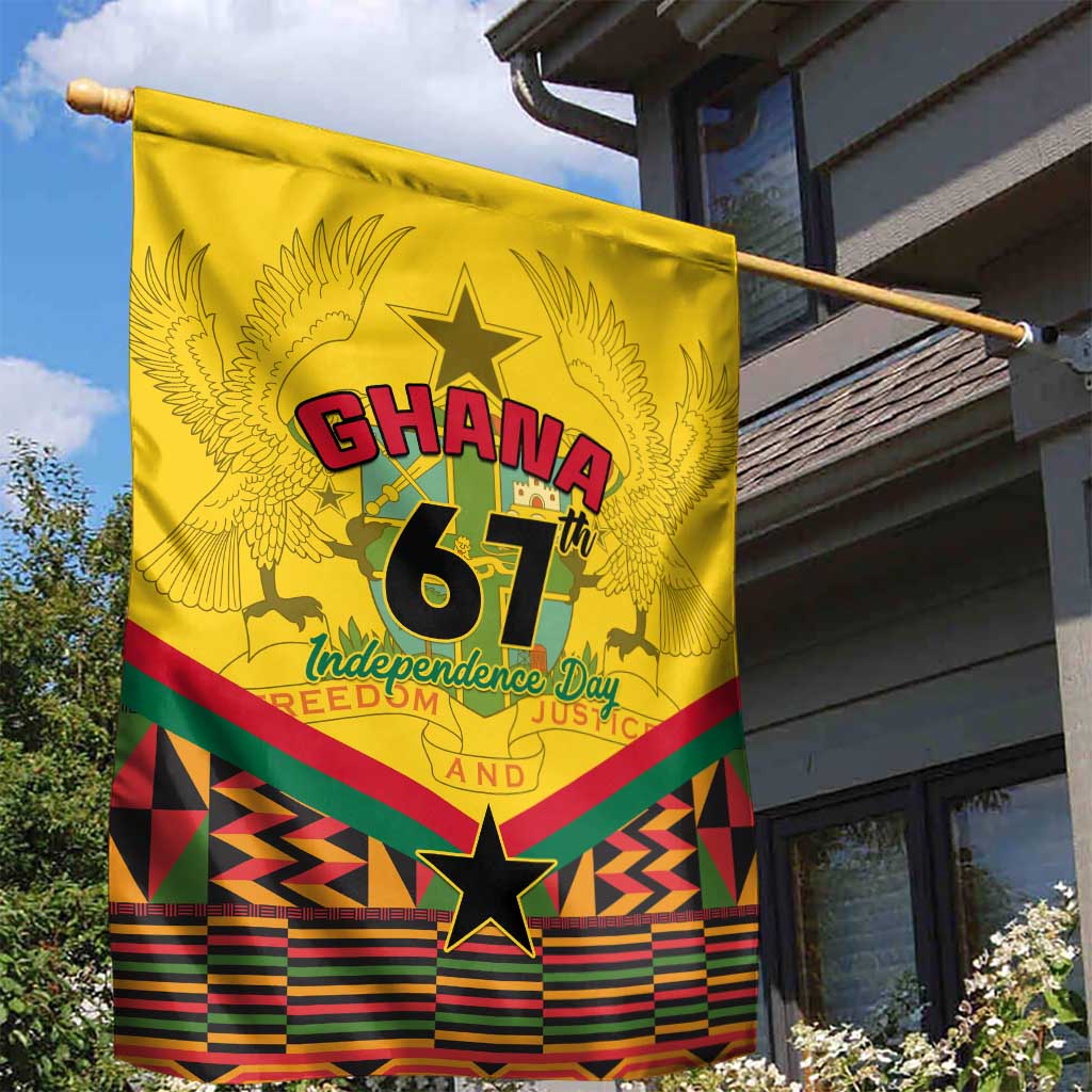 Ghana Independence Day Garden Flag with Freedom and Justice and African Pattern