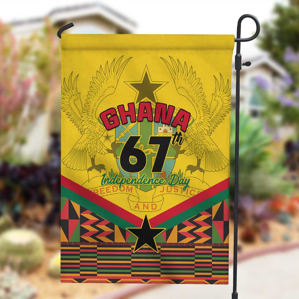 Ghana Independence Day Garden Flag with Freedom and Justice and African Pattern