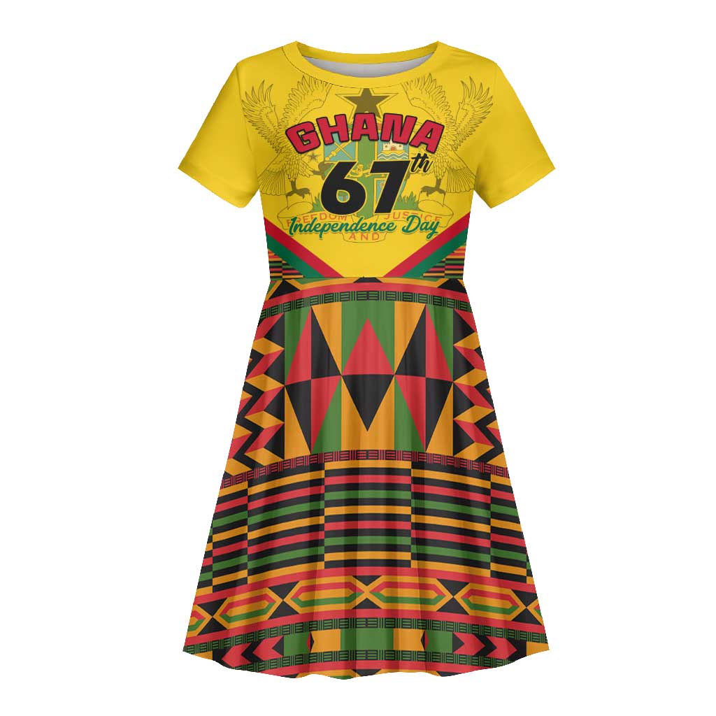 Ghana Independence Day Kid Short Sleeve Dress with Freedom and Justice and African Pattern