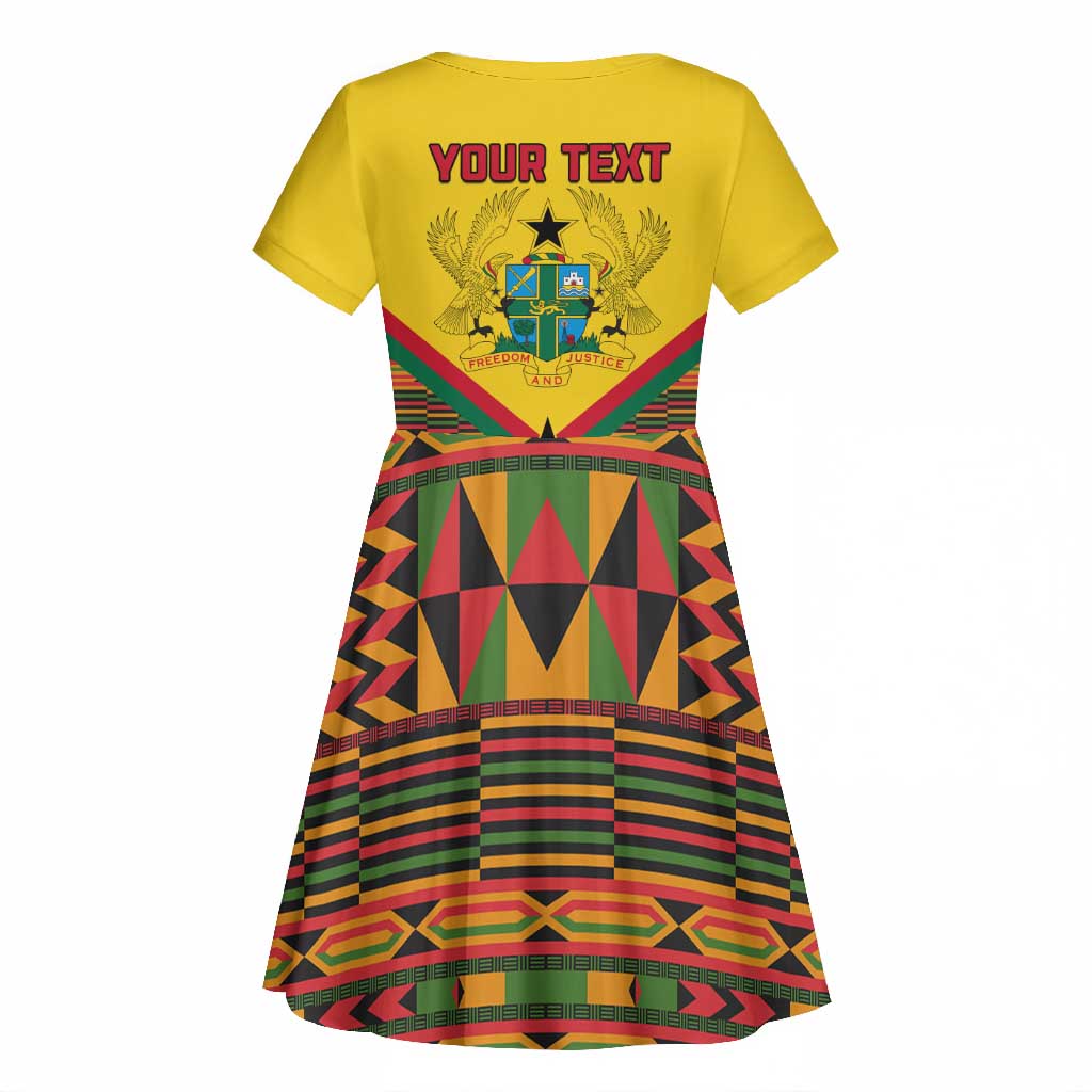 Ghana Independence Day Kid Short Sleeve Dress with Freedom and Justice and African Pattern