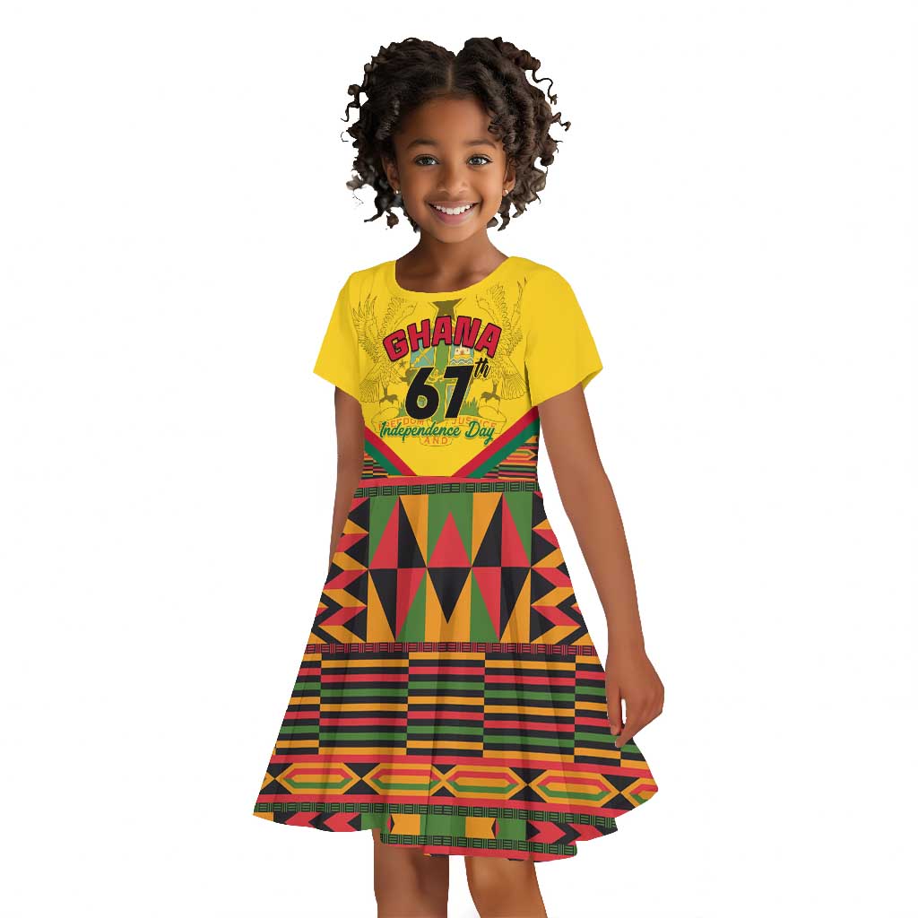 Ghana Independence Day Kid Short Sleeve Dress with Freedom and Justice and African Pattern