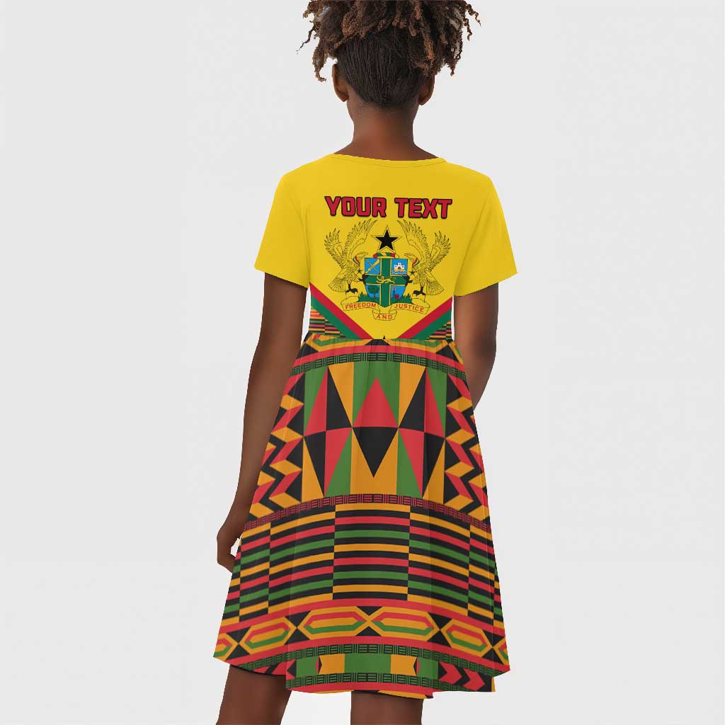 Ghana Independence Day Kid Short Sleeve Dress with Freedom and Justice and African Pattern