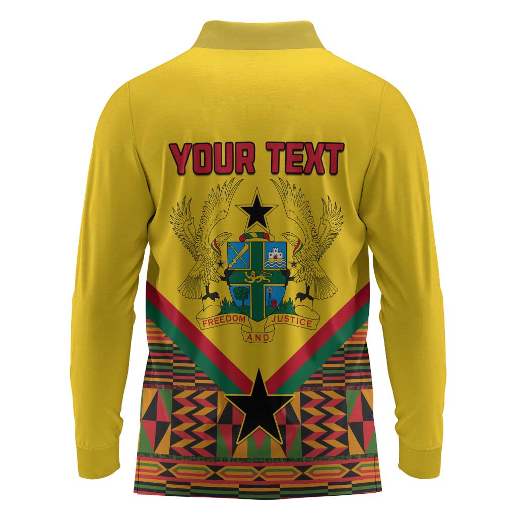 Ghana Independence Day Long Sleeve Polo Shirt with Freedom and Justice and African Pattern