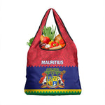 Mauritius Independence Day Grocery Bag with Stella Clavisque Maris Indici and Floral Pattern