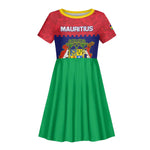 Mauritius Independence Day Kid Short Sleeve Dress with Stella Clavisque Maris Indici and Floral Pattern