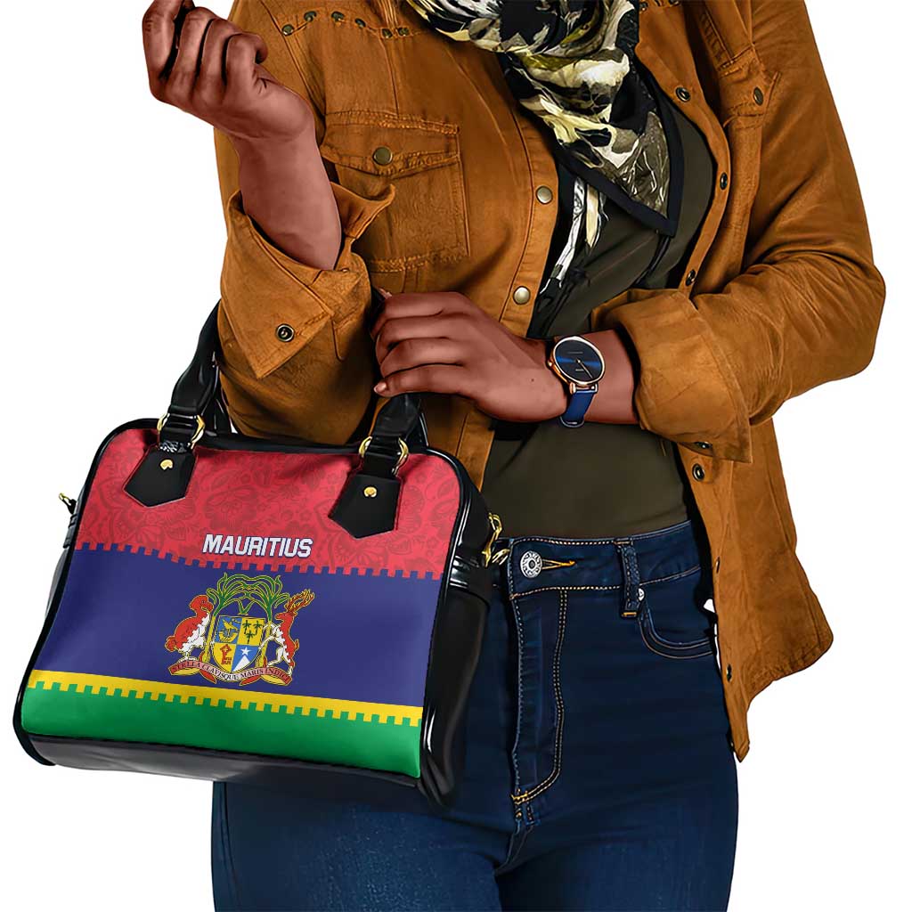 Mauritius Independence Day Shoulder Handbag with Stella Clavisque Maris Indici and Floral Pattern