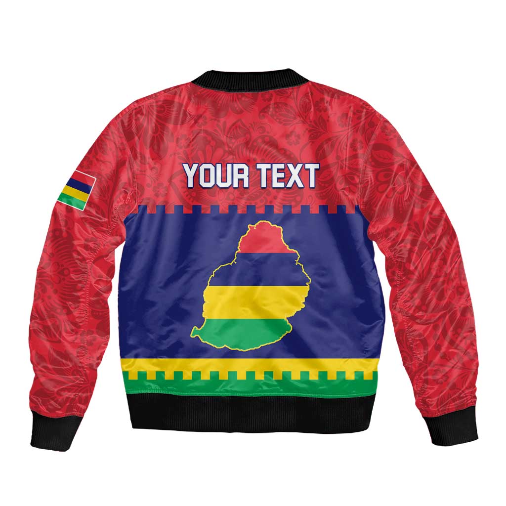 Mauritius Independence Day Sleeve Zip Bomber Jacket with Stella Clavisque Maris Indici and Floral Pattern