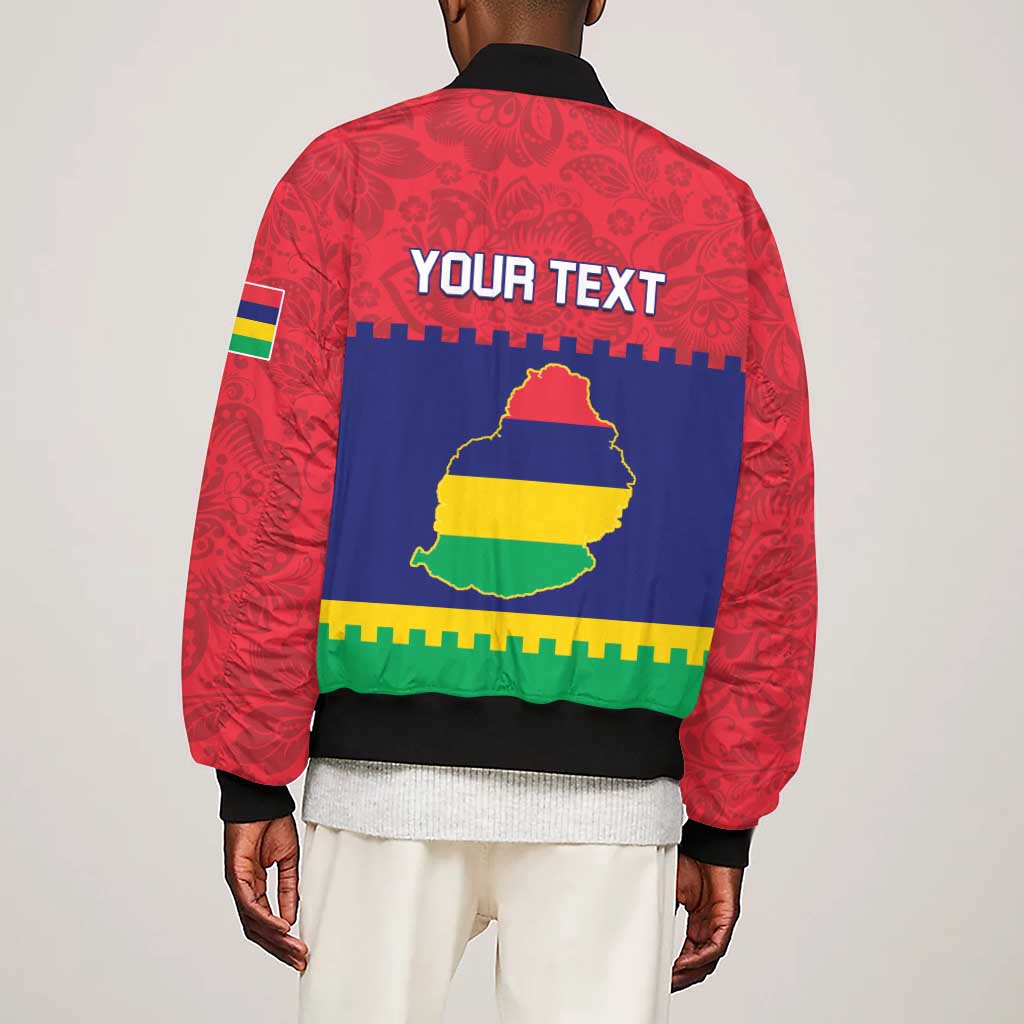 Mauritius Independence Day Sleeve Zip Bomber Jacket with Stella Clavisque Maris Indici and Floral Pattern