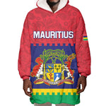 Mauritius Independence Day Wearable Blanket Hoodie with Stella Clavisque Maris Indici and Floral Pattern