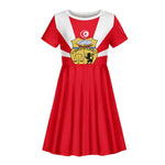 Tunisia Independence Day Kid Short Sleeve Dress with Coat of Arms and Flag Style
