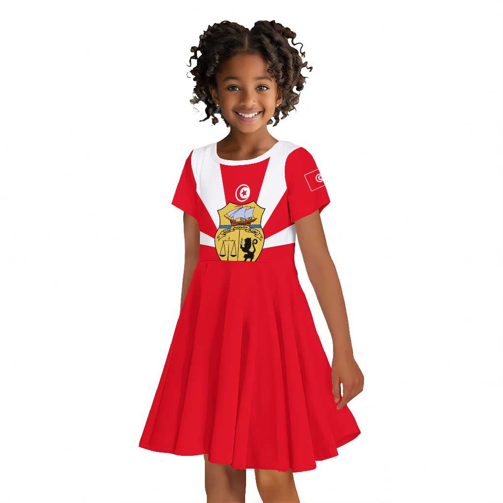 Tunisia Independence Day Kid Short Sleeve Dress with Coat of Arms and Flag Style